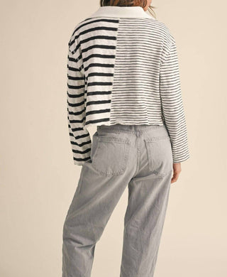 Miou Muse - V-Neck Contrast Striped Top