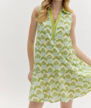 Entro - Split Neck Abstracted Mini Dress