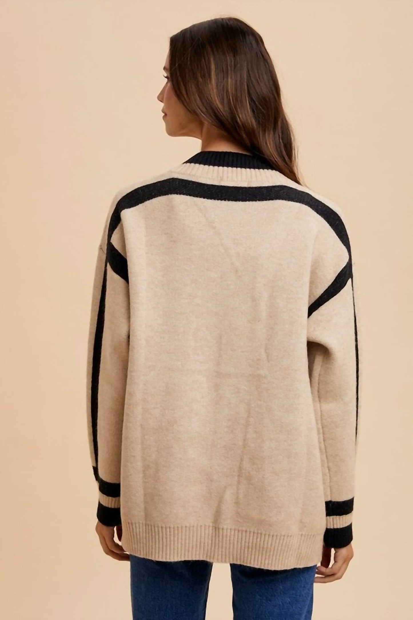 Anniewear - Contrast Line Open Sweater Cardigan