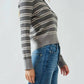 Aaron & Amber - Timeless Striped Rib Knit Polo Sweater