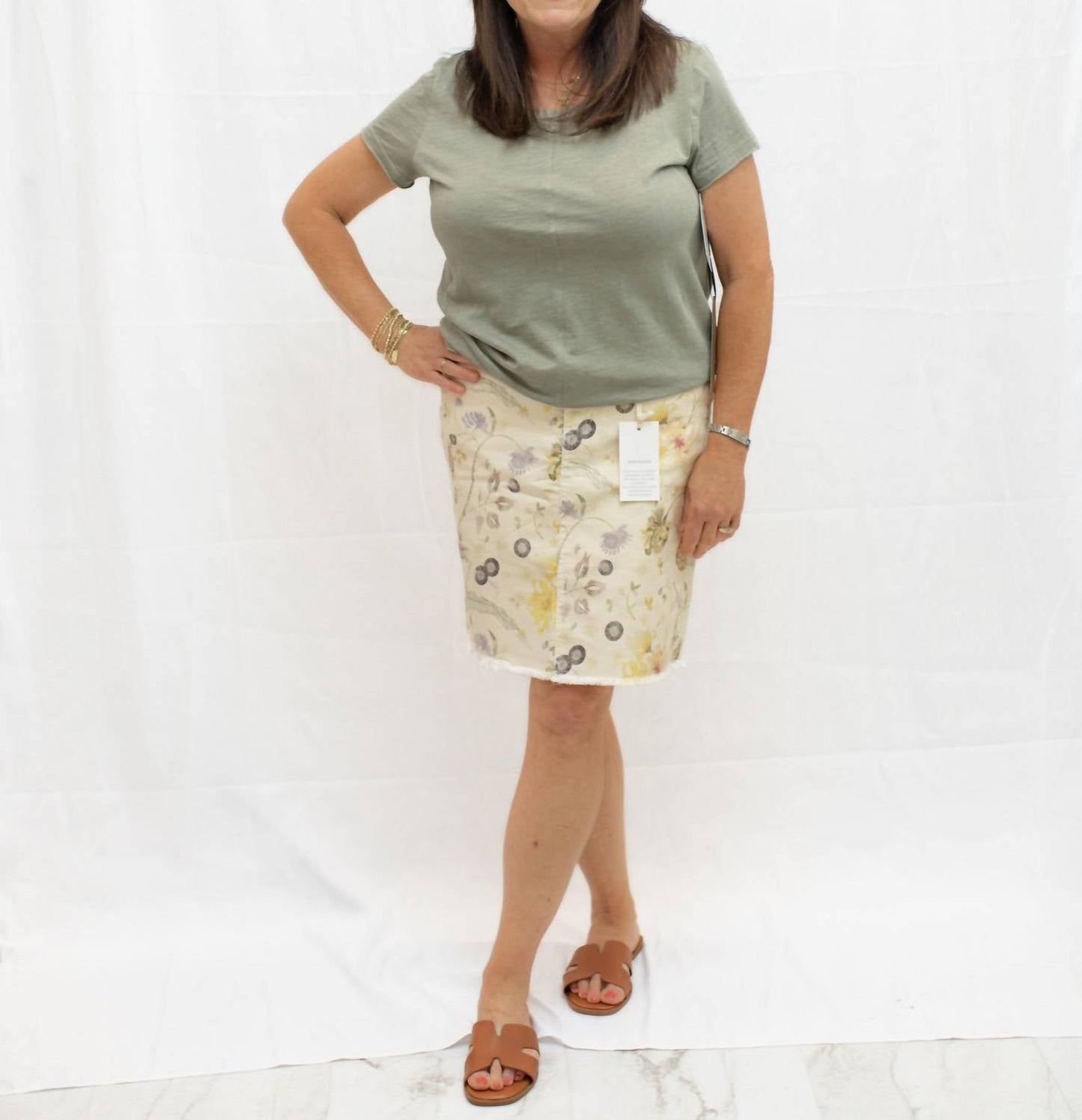 Charlie B - Women's Floral Print Denim Skirt