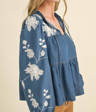 &amp;Merci - Top Babydoll com Bordado Floral