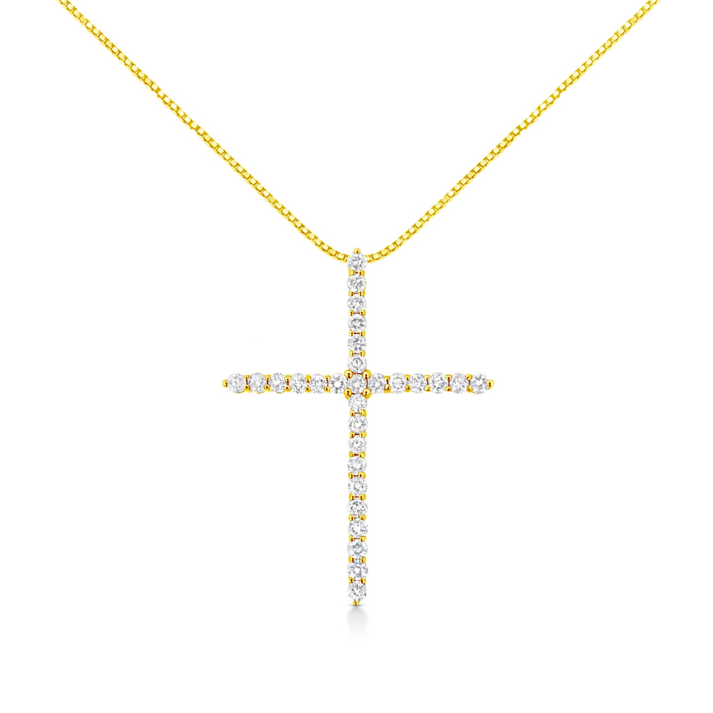 10K Yellow Gold Plated .925 Sterling Silver 3.0 Cttw Prong-Set Round Brilliant Cut Diamond Cross 18" Pendant Necklace (J-K Color, I1-I2 Clarity)