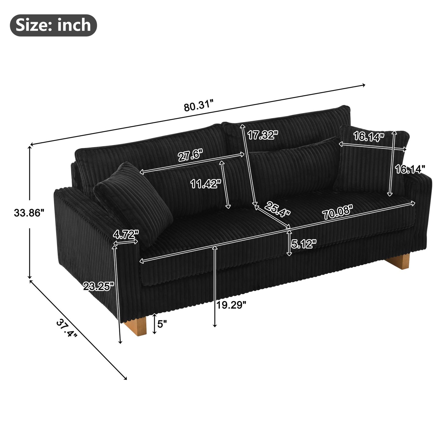 Modern Loveseat Sofa With 4 Pillows