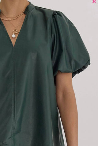 Entro - Top Diana de couro sintético com mangas bufantes