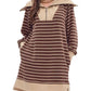 Entro - Misha Stripped Zipper Neckline Sweatshirt Dress