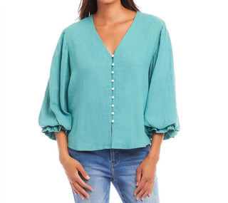 Karen Kane - Layered Sleeve Shirred Blouse