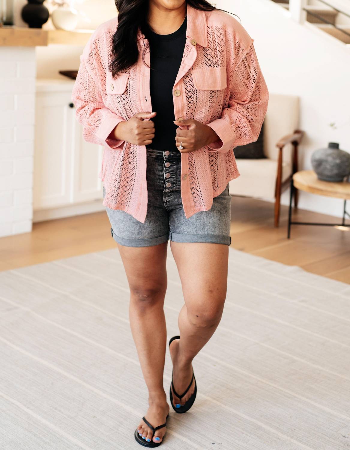 Very J - Sweeter Than Nectar Lace Button Down