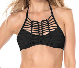 Becca - Top de biquíni de gola alta em macramê sem amarras Virtue