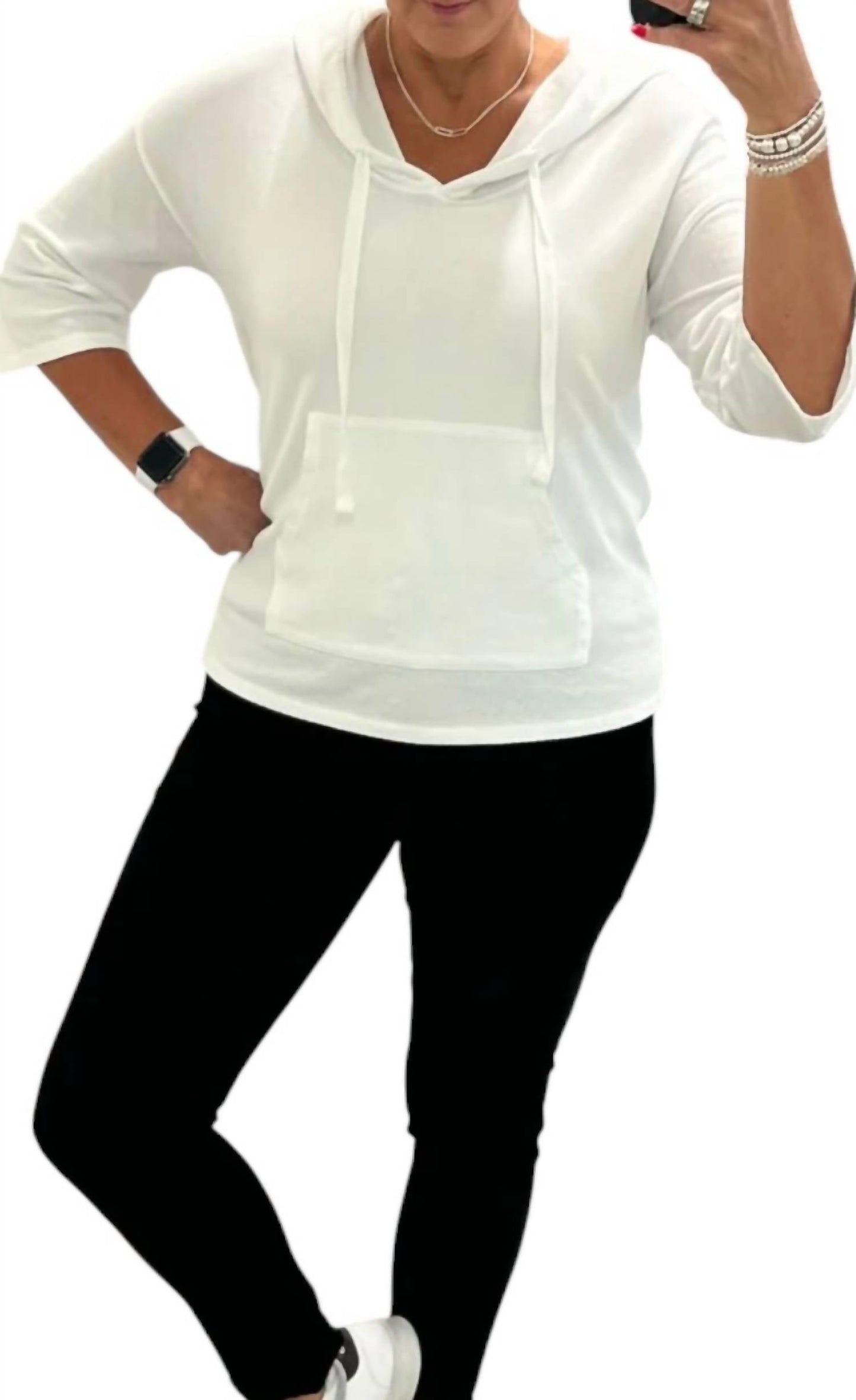Bobi - Hooded 3/4 Sleeve Pullover Top