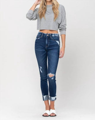Vervet By Flying Monkey - Calça Jeans Skinny Crop Desgastada de Cintura Alta e Corte Limpo