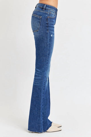 Risen - Calça Jeans Longa Flare Cintura Média