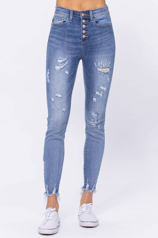 Judy Blue - Calça jeans skinny com botões e cintura alta