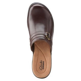 Clarks - Sapatos femininos Hayla Marina Leather Mules Slip On