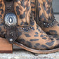 Liberty Black - Women's Buckled In Leopard Leather Bootie