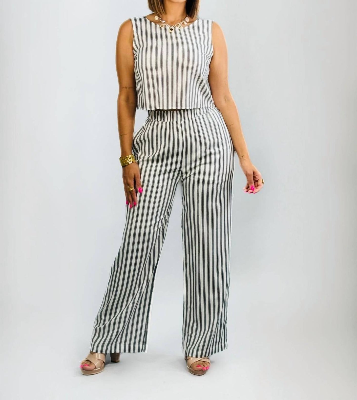 Blu Pepper - Stripe Linen Wide Leg Pants