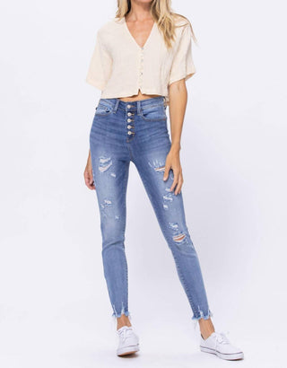 Judy Blue - Calça jeans skinny com botões e cintura alta