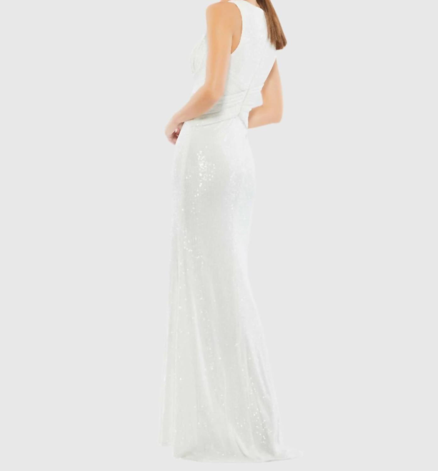 Mac Duggal - V-neck Sequin Wrap Waist Gown