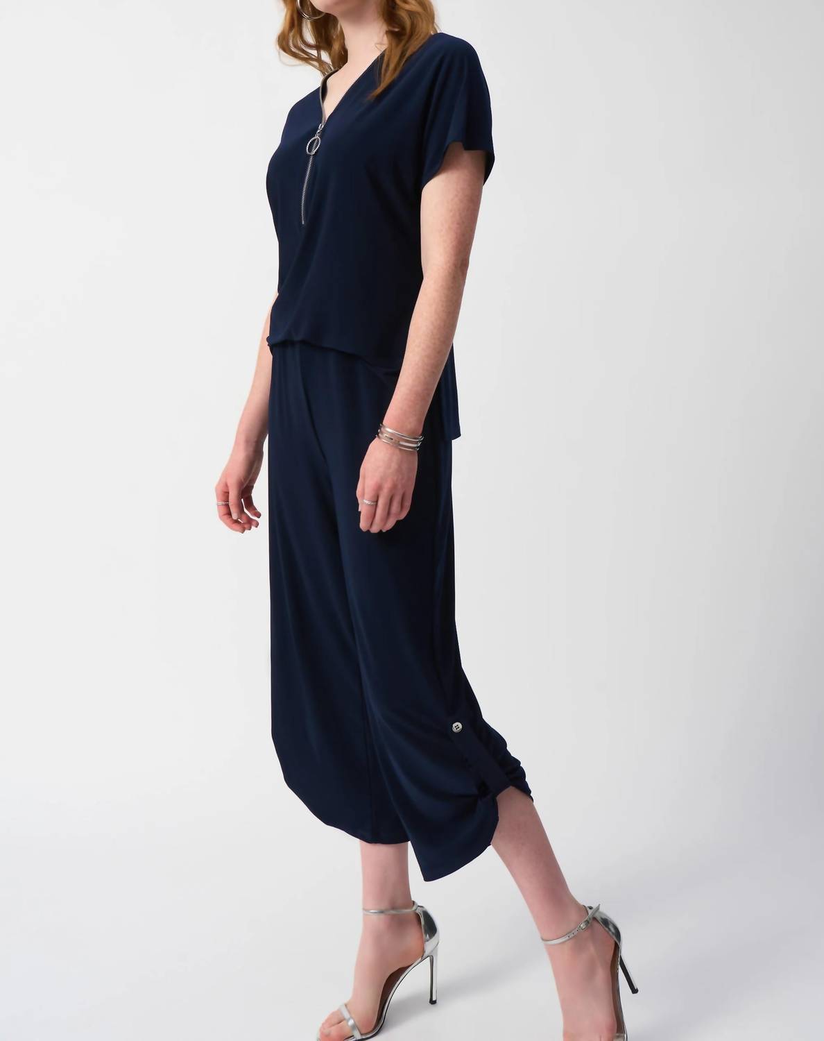 Joseph Ribkoff - V-neck Zip Front Cropped Jumpsuit