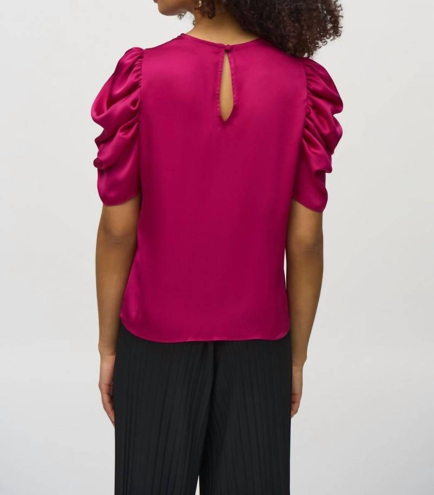 Joseph Ribkoff - Crew Neck Shirred Sleeve Satin Top