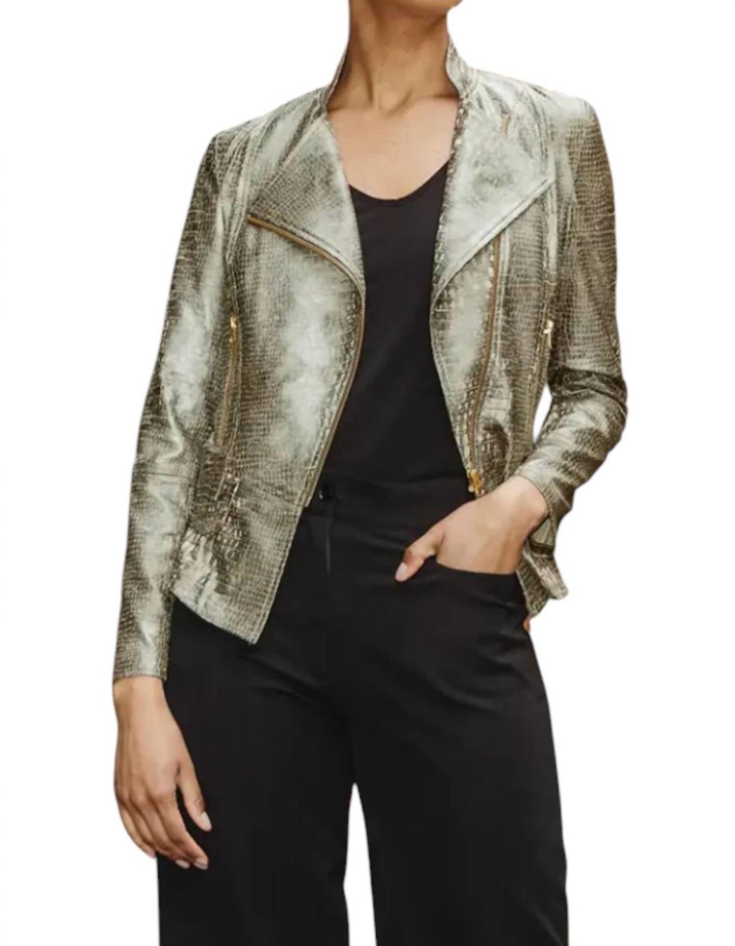Clara Sunwoo - Liquid Leather Textured Biker Jacket
