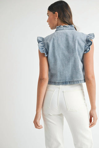 Mable - Colete jeans com detalhe de babados