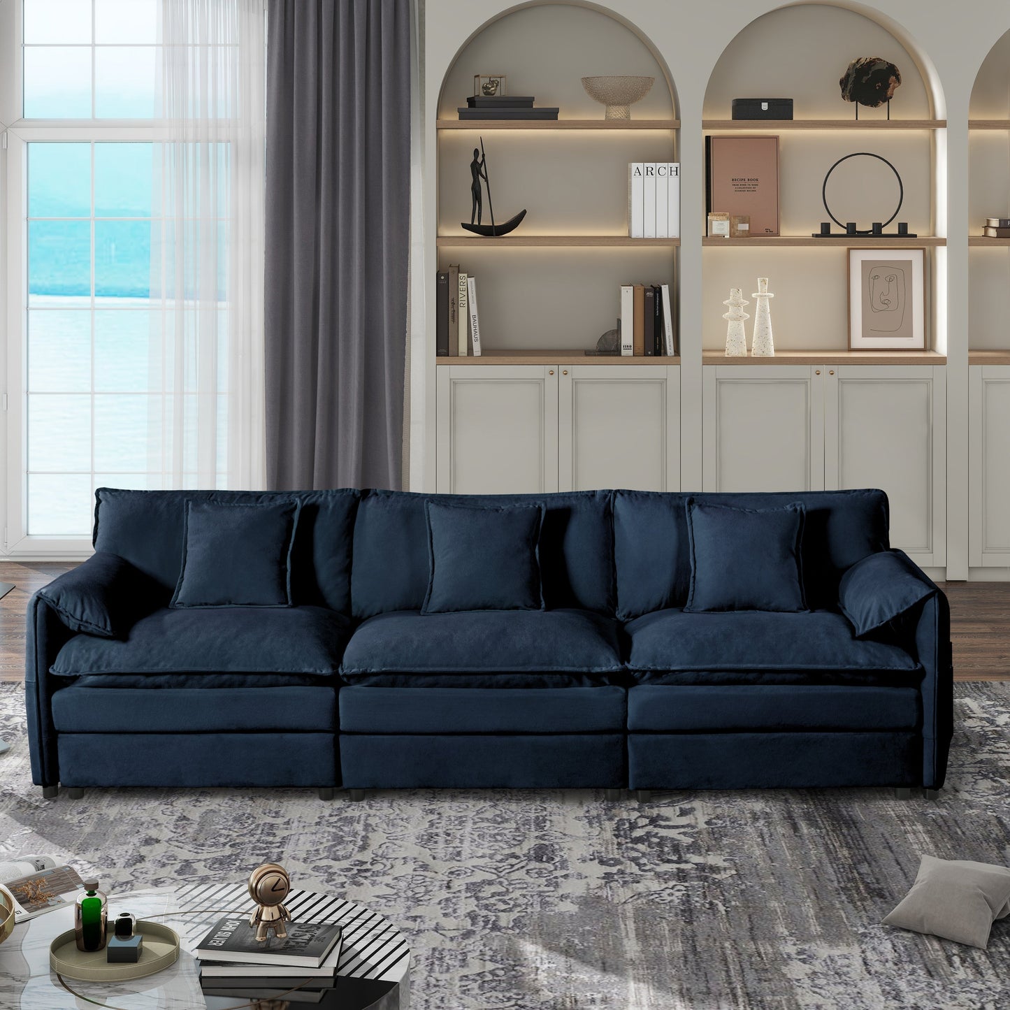 Oversized Deep Seat Sectional Sofa Modern Chenille Cloud Couch Large 3 Seater Modular Sofa with 3 Pillows