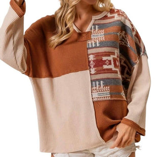 Bibi - Aztec Color Block Thermal Top - Plus