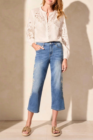 Tribal - Calça Jeans Crop Audrey Girlfriend com Bordado