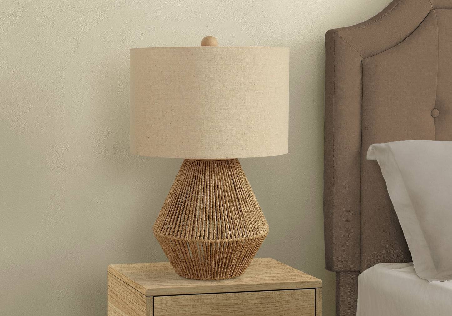 Transitional Rope Table Lamp with Beige Linen Shade