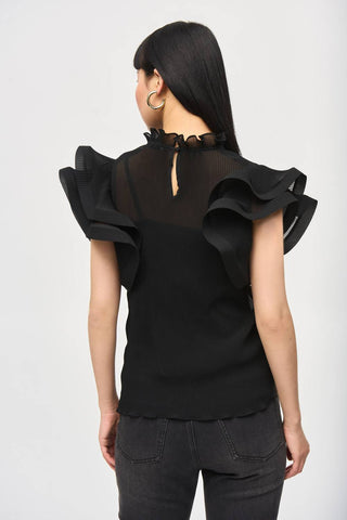 Joseph Ribkoff - Chiffon Pleated Top with Ruffled Sleeves