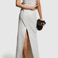 Aidan Mattox - V-neck Pleated Short Sleeve Slit Back Taffeta Dress