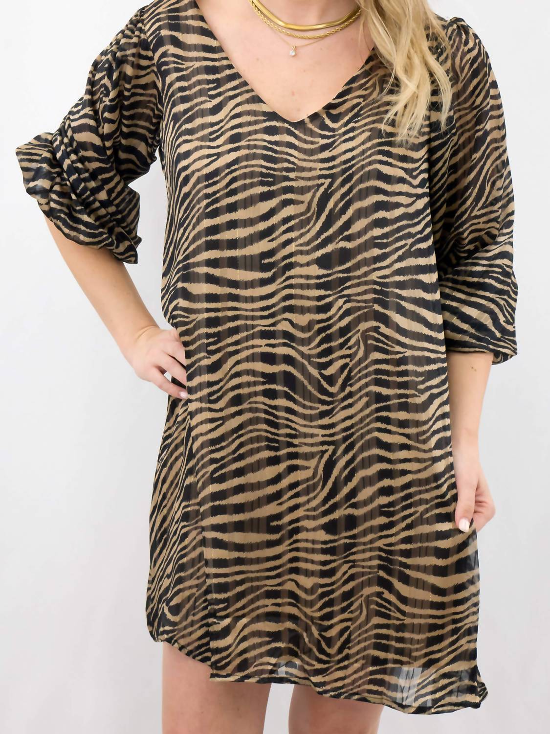 Adrienne - Tiger Print Balloon Sleeve Mini Dress