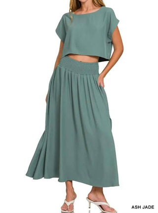 Trendsi - Conjunto de saia e camiseta cropped Zenana Heavy Woven Span