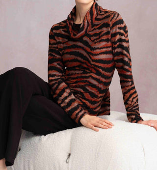 Alison Sheri - Animal Print Cowl Long Sleeve Top