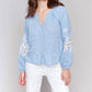 Charlie B - Cotton-linen Button-front Blouse With Embroidery