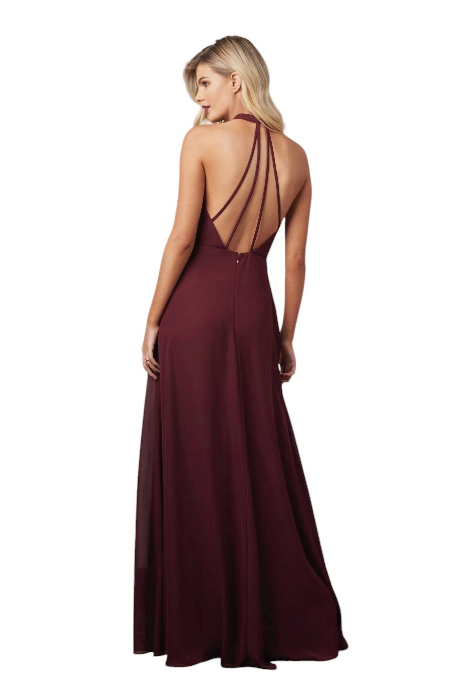 Jasmine Bridal - Charlotte Chiffon Long Bridesmaid Dress with Halter Neckline