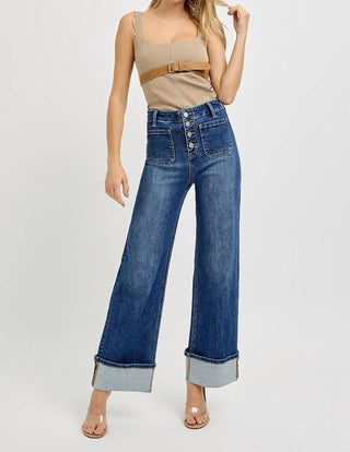 Risen - Calça jeans de cintura alta com punhos remendados