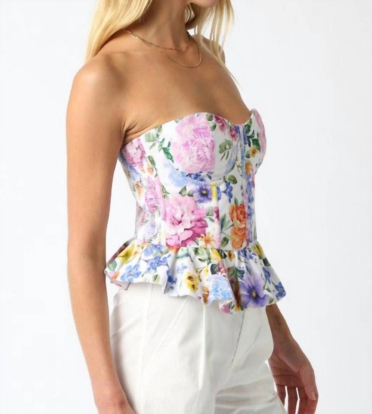 Olivaceous - Fiora Floral Corset Peplum Top
