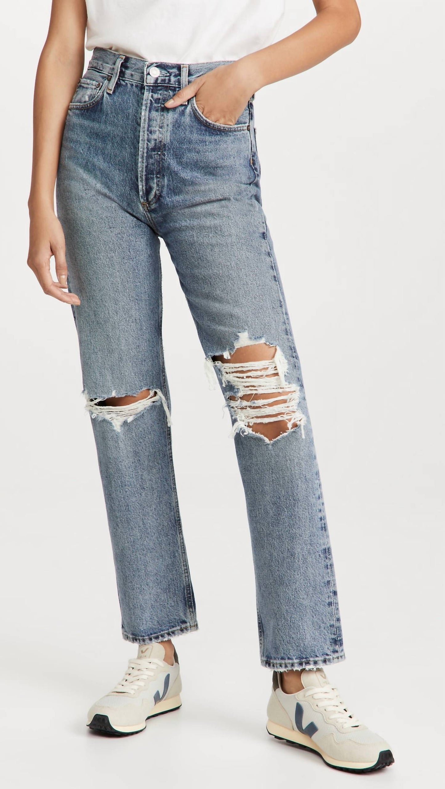 Agolde - 90's Pinch Waist Ripped High Rise Straight Jeans