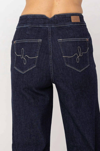 Judy Blue - Calça Jeans Larga com Cós Geométrico