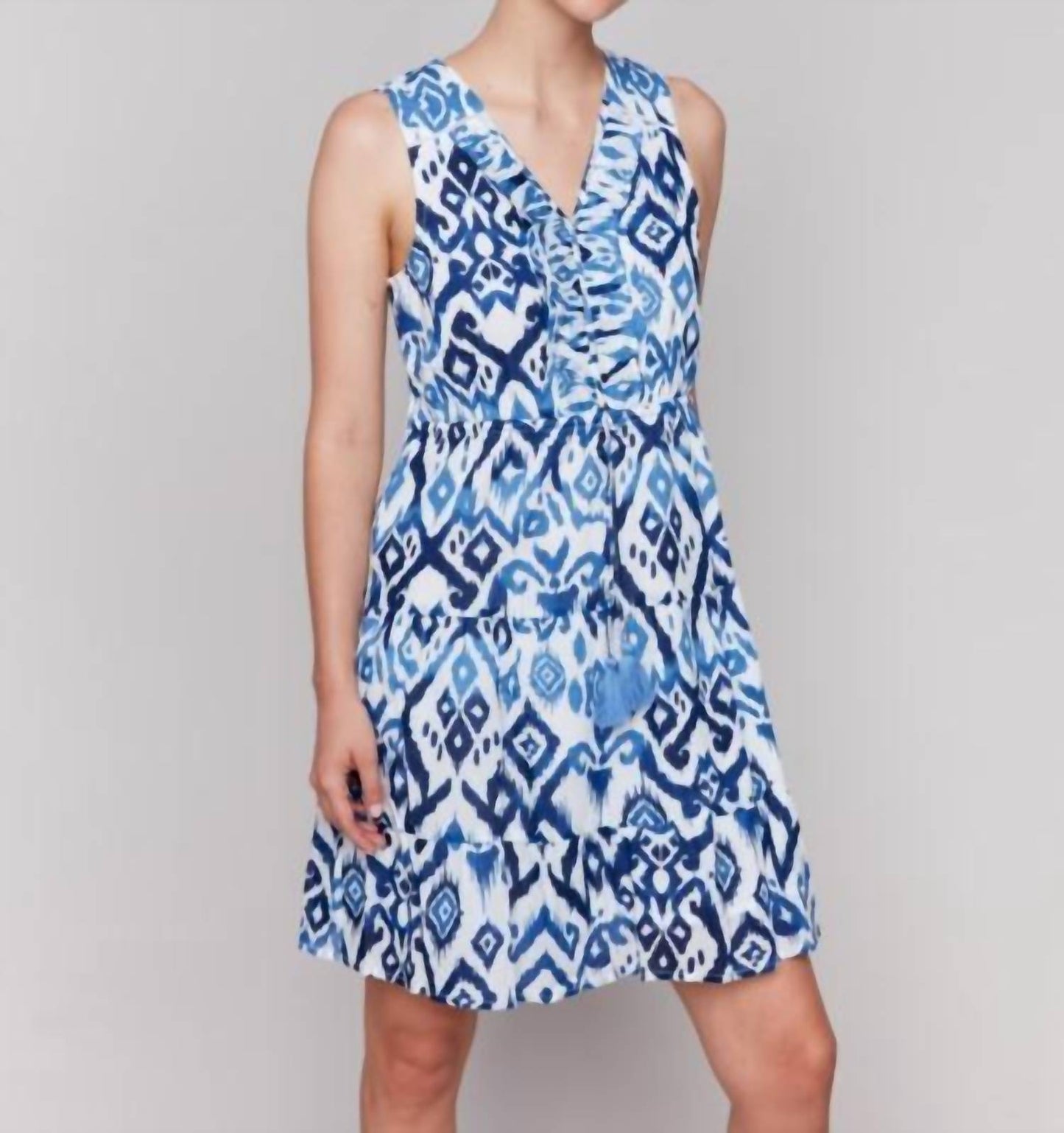 Charlie B - Printed Sleeveless Cotton Ruffle Dress