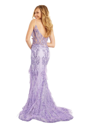 Jovani - Vestido com corpete e saia de penas