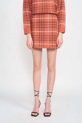 En Saison - Plaid Knit Sweater Mini Skirt