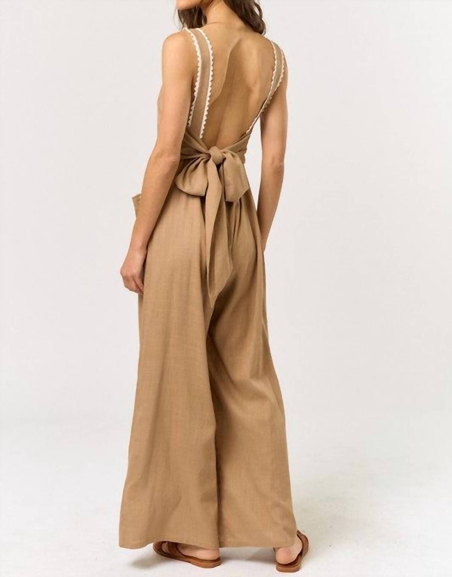 Lalavon - Laid-Back Charm Lace Trim Jumpsuit