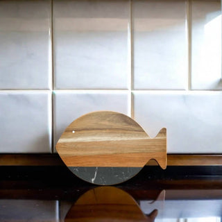 Creative Gifts International - Marble and Acacia Wood Fish Board