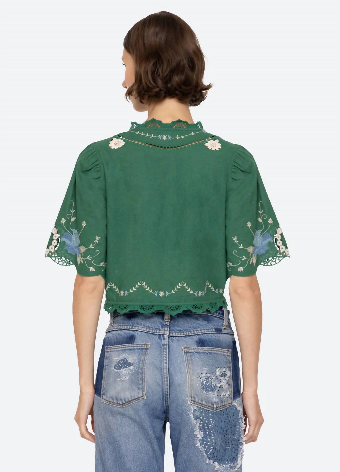 Sea - Vesna Embroidery Tie Front Top