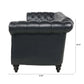 84.65" Black PU Rolled Arm Chesterfield Three Seater Sofa