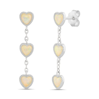 Atlanta Jewelers Supply - Women's Sterling Opal Triple Dangling Heart Post Earrings