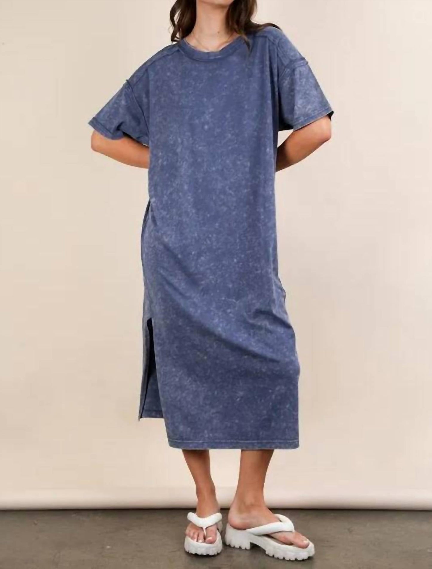 Very J - Mineral Washed Casual Comfy Midi Dress